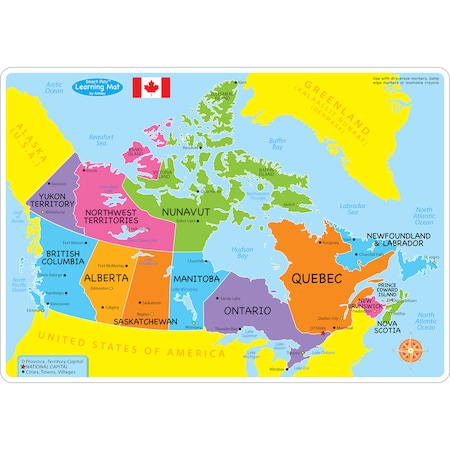 ASHLEY PRODUCTIONS Smart Poly Learning Mat, 12in. x 17in., 2-Sided, Canada Basic Map 95004